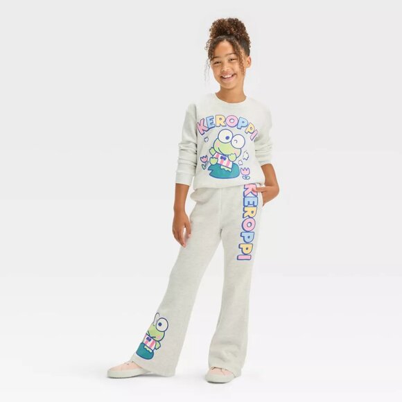 NEW Girls' Sanrio Keroppi Dreamy Fleece Crew Neck Pullover Sweatshirt - Oatmeal - Picture 3 of 10